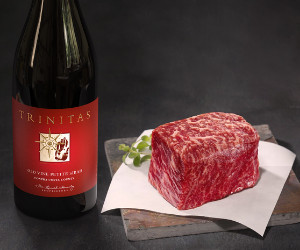 Steak and Trinitas wine