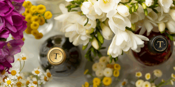 Tops of Trinitas Wines with Flowers