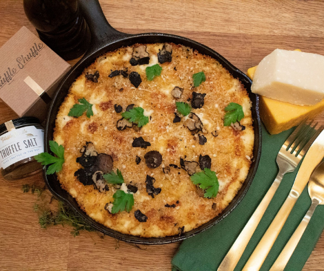 Pan of truffle mac and cheese
