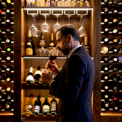 Sommelier smelling glass of wine