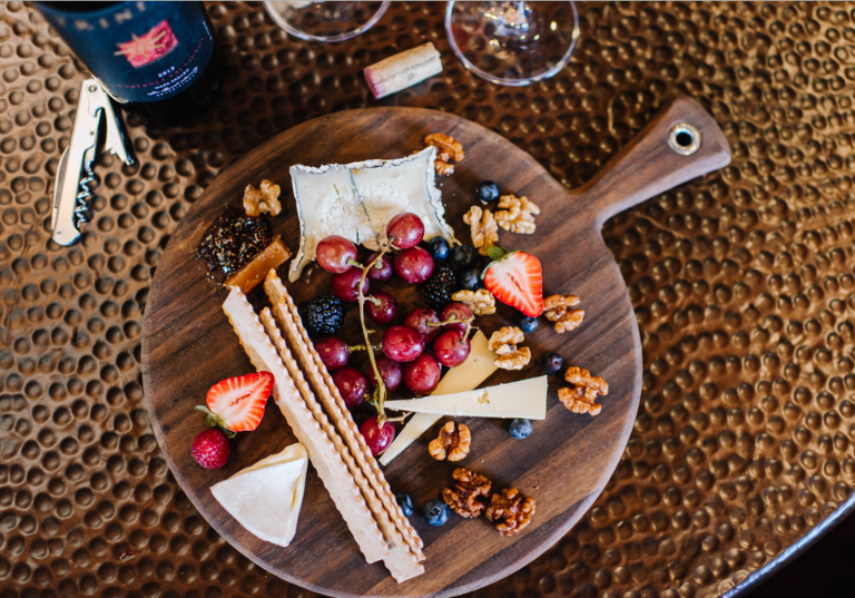 Cheese plate with wine
